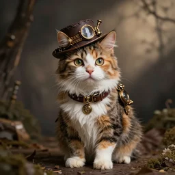 A cute Steampunk calico cat