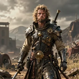 detailed ultrarealistic photo of postapocalyptic steampunk medieval looser