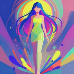 a stylized image of a hard surfaces girl with long hair, digital art by ei - q, featured on pixiv, synchromism, flat shading, full body, metaphysical painting, speedpainting, digital painting, holographic undertones, highly saturated colors, 4 k, digital art, concept art, trending on artstation