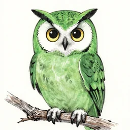 Manga drawing of a Green owl, Yoji Shinkawa, Style of Ink