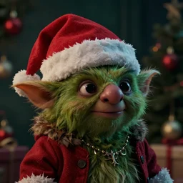detailed cinematic moody colors studio portrait of gizmo the gremlin in a christmas scene, high quality by jeremy mann, only one head single portrait! dream detailed cinematic moody colors studio portrait of gizmo the gremlin in a christmas scene, high quality by jeremy mann, only one head single portrait