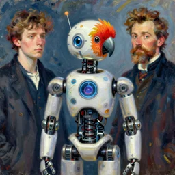 parrot robot, ilya kuvshinov, john singer sargent, digital art illustration, impressionist oil painting, trending on artstation, intricate