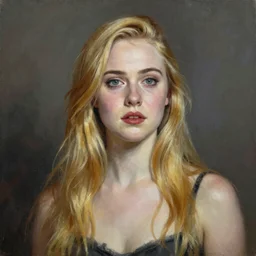 a striking hyper real painting of Elle Fanning by Pierre-Auguste