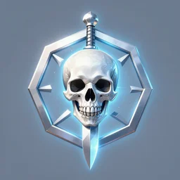 skull with dagger, silver hexagon powerful magic symbol, epic legends game icon, stylized digital illustration, radiating a glowing aura global illumination, octane render, unreal engine