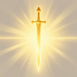 Golden sword aura, rays of light, soft light, 2D illustration, minimalist, by James Gilleard