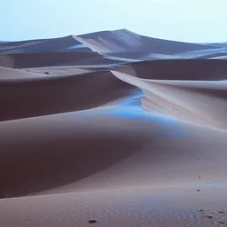 a matte painting of desert dunes with blue light falling on them, trending on artstation