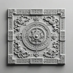 flat greyscale depthmap, displacement texture, heightmap, mechanical, chinese, ornament