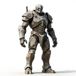 armored golem made of stone, cinematic studio photo, full body, standing, isolated on a pure white background, centered, whole figure in frame, sharp focus, studio lighting