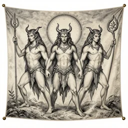 the furies three in one one in three, past, present, future tapestry drawing