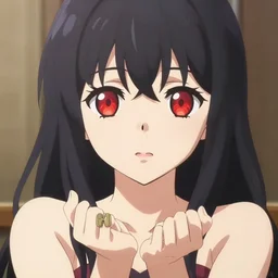 Key anime visual of a beautiful girl with black hair and red eyes holding a spider lily; wearing white blouse with black tie; trending on Pixiv; digital art