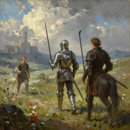 a beautiful painting of a knight arriving at the end of his quest by greg rutkowski and hendrik kerstens and malcolm liepke, heroic fantasy, wide shot from behind, trending on artstation