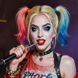 Lady Gaga as Harley Quinn, digital painting, highly detailed