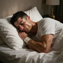 hyper realistic image of ronaldo in his bed and he's sick