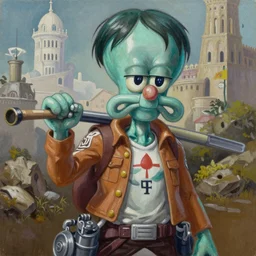 Squidward as a Titan from Attack on Titan, oil on canvas, intricate, portrait, 8k highly professionally detailed, HDR, CGsociety