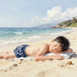 one more sleep until the beach, watercolor painting, hyperrealism