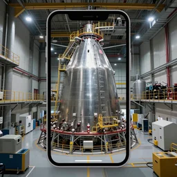 an iphone panorama photo taken inside the nuclear reactor. high quality 4 k image, ambient lighting, wide angle