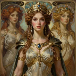 portrait of a beautiful female hybrid atlantean goddess, alien warrior regal, realistic, refined, detailed, digital art, michael cheval, esao andrews, alphonse mucha, dieselpunk, walt disney ( 1 9 3 7 ), francois boucher, oil painting, highly detailed, cinematic lighting, unreal engine, 8 k, hd