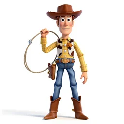 heroic cowboy with lasso, stylized pixar-style 3d render, full body, standing, isolated on a pure white background, centered, whole figure in frame, sharp focus, studio lighting
