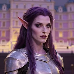 A professional digital portrait painting of a female tiefling sorcerer with skin made of fare, dressed in light armor, 4k, digital art, trending on cgsociety, renaissance painting, highly detailed, head and shoulders shot, shallow depth of field, purple and yellow lighting, professional lighting, The Grand Budapest Hotel, airbrush, Hayao Miyazaki