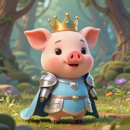 very very cute little cartoonish anthropomorphic piglet knight princess wearing a cape and a crown, fantasy forest, pale blue armor, cute and adorable, pretty, Dysney, Pixar style, 3d render, octane render, HDR, 8k, highly detailed, DnD character art portrait, matte fantasy painting, DeviantArt Artstation, by Jason Felix by Steve Argyle by Tyler Jacobson by Peter Mohrbacher, cinematic lighting