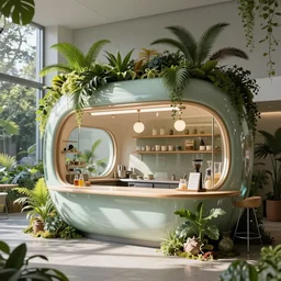 solarpunk cantine designed by ludwig mies van der rohe, solarpunk, plants, natural lighting