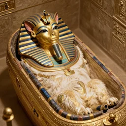 cat inside a pharaoh's sarcophagus, high angle