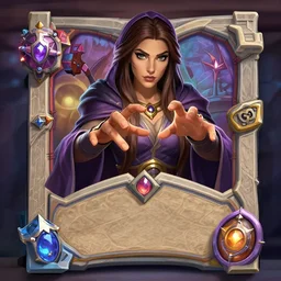 Full body Hearthstone official professional art, with realistic beautiful face & eyes. A sorceress finding a treasure. Insanely coherent and well drawned physical body parts, ArtStation. Very detailed hands with 5 coherent fingers.