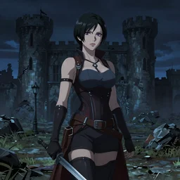 lady alcina drimitrescu from resident evil 8, castle ruins lanscape, night time, ambient lighting, 4k, anime key visual, lois van baarle, ilya kuvshinov, rossdraws, artstation