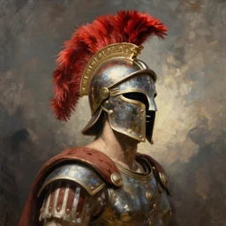 painting of roman centurion helmet with plume
