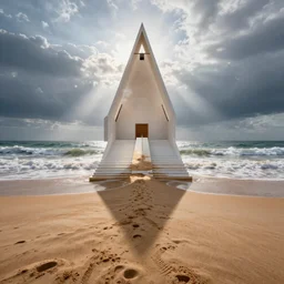 symmetrical nendroid, beach, waves, sand, smoke, light rays, hdr, 8 k, intricate