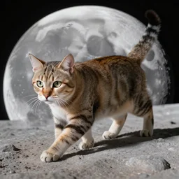 a housecat walking on the moon, photorealistic, 4 k