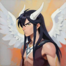 greg manchess portrait painting of albedo from nazarick with dark long hair and white horns and wings as overwatch character, medium shot, asymmetrical, profile picture, organic painting, sunny day, matte painting, bold shapes, hard edges, street art, trending on artstation, by huang guangjian and gil elvgren and sachin teng