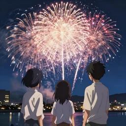 firework festival by kyoto animation, insanely detailed. instagram photo, kodak portra. by wlop, ilya kuvshinov, krenz cushart, greg rutkowski, pixiv. zbrush sculpt, octane, maya, houdini, vfx. huge cityscape. cinematic dramatic atmosphere, sharp focus, volumetric lighting
