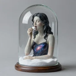 galaxy in a snowglobe in the style of Duane Hanson Woman Eating