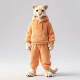 aesthetic full body portrait commission of a albino male furry anthro mountain lion wearing a cute orange colored cozy soft pastel winter outfit, detailed face , hyperdetailed,  autumn atmosphere. Character design by charlie bowater, ross tran, artgerm, and makoto shinkai, detailed, inked, western comic book art, 2021 award winning painting