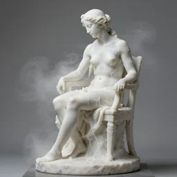 a sculpture of a beautiful woman sitting on a chair, a white marble sculpture covered with floating wax by nicola samori, behance, neo - expressionism, marble sculpture, apocalypse art, made of mist