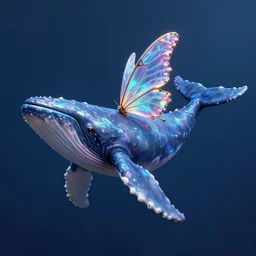 digital painting of a fictional whale, tiny multiple holographic butterfly wing on its backside, fully detailed, 4 k, octane render quality, psychedelics