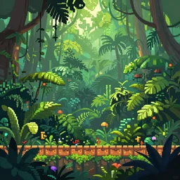 beauiful background painting of a jungle level of a 2 d sidescroller game, the jungle is dense and thick, under sunlight above, video game art, pixel art, concept art, soft and lushful, impressionism, ultra detailed, natural lighting, trending on artstation