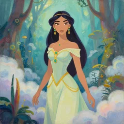 aztec scifi pricess of the cloud forest, wearing a lovely dress. this gouache painting by the award - winning animator has an interesting color scheme and impeccable lighting.