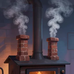 a house Stove Chimneys spreading smoke, magical atmosphere, trending on artstation, 30mm, by Noah Bradley trending on ArtStation, deviantart, high detail, stylized portrait