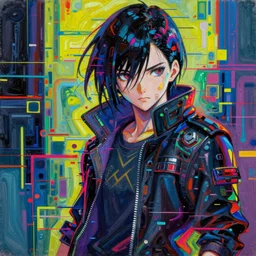 anime cyberpunk glitch, intricate oil painting by greg rutkowski, trending on artstation