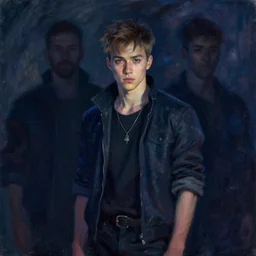 sam hyde emerging from the dark shadows in cyberpunk theme by claude monet, conrad roset, rule of thirds, sigma look, beautiful,
