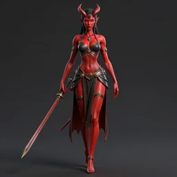 full length complex 3 d hyper realistic smooth ultra sharp render of a red skinned demoness warrior | art by oh jinwook + 吵 集 仁 儿 on artstaion + takeshi obata + alphonse mucha + jim lee