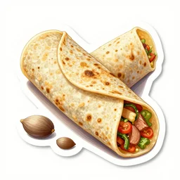 detailed tortilla wraps sticker art, plain white background