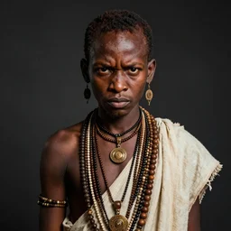 portrait of haitian voodoo priest, 3 0 yo with lots of necklaces, angry look, dark background, studio light, hdr, nikon 2 4 mm f / 1. 8 g, by sebastiao salgado