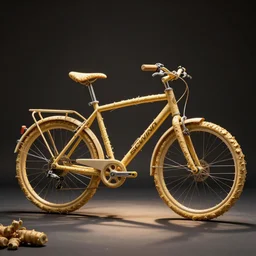 scwinn bicycle made entirely of ginger root, professional product photo