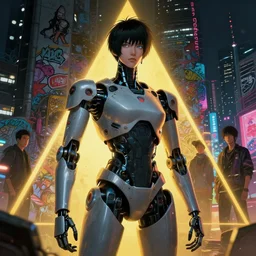 illustration portrait of japanese robot, future tokyo, golden ratio, cinematic lighting, cinematic composition, ghost in the shell, night, by sachin teng and sergey kolesov and ruan jia and heng z and wlop. graffiti art, scifi, fantasy, hyper detailed. octane render. concept art. trending on artstation