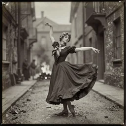 wet plate photograph portrait of scarves dancer alone in victorian era alley, coal inferno