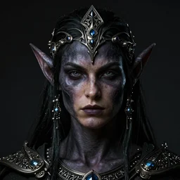 Dark Elf portrait, hyperrealistic digital art, dramatic lighting, hyper-detailed, sharp focus, intricate ornamentation, by Ruan Jia, WLOP, Craig Mullins