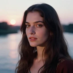 closeup _ plate _ photography _ portrait _ of _ a _ stunningly _ beautiful _ renaissance _ female _ shaman _ in _ soft _ dreamy _ light _ at _ sunset _ beside _ the _ river _ soft _ focus, annie leibovitz,